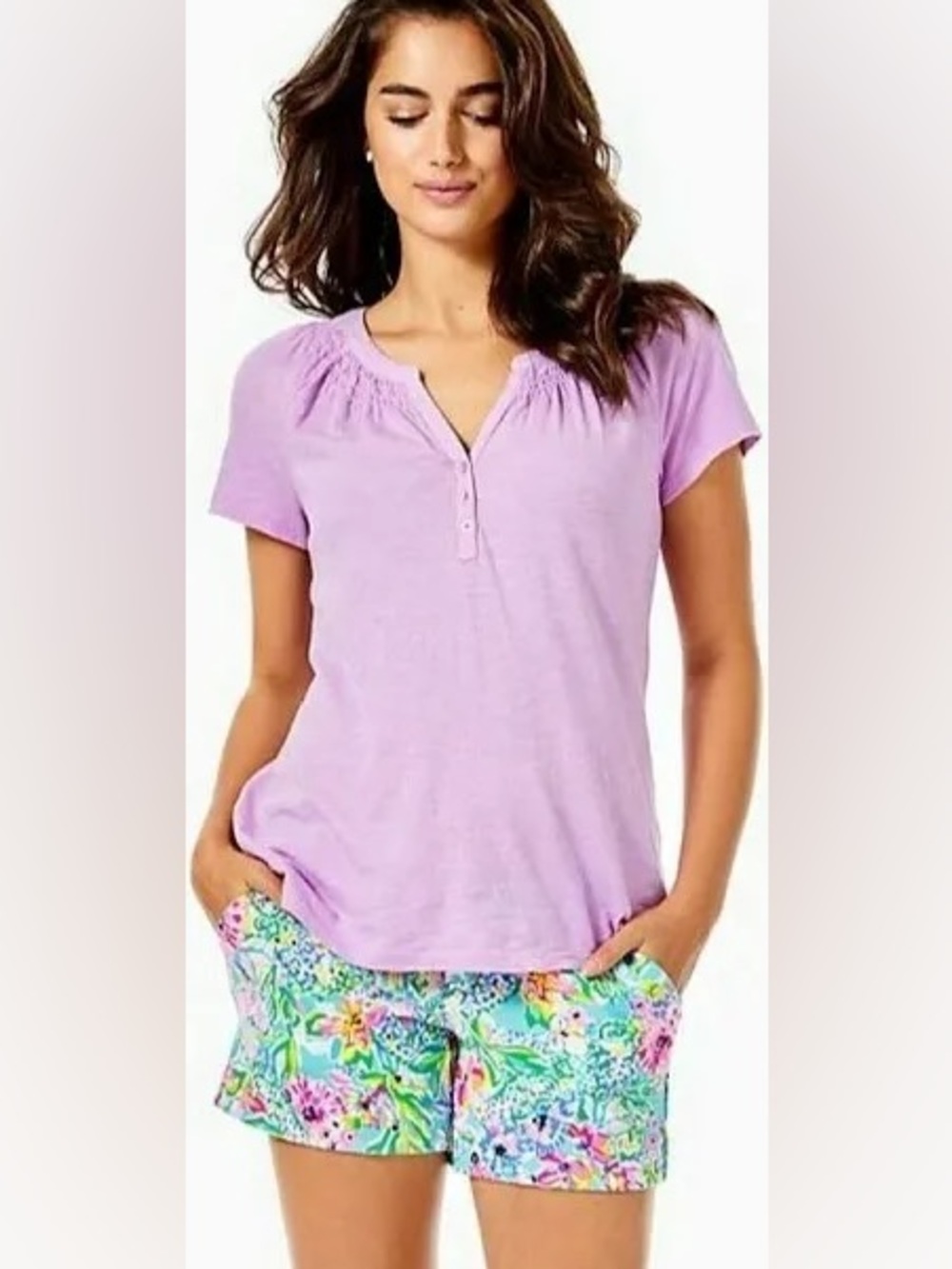 Lilly Pulitzer Purple Iris short sleeve Essie top size M - Picture 9 of 10